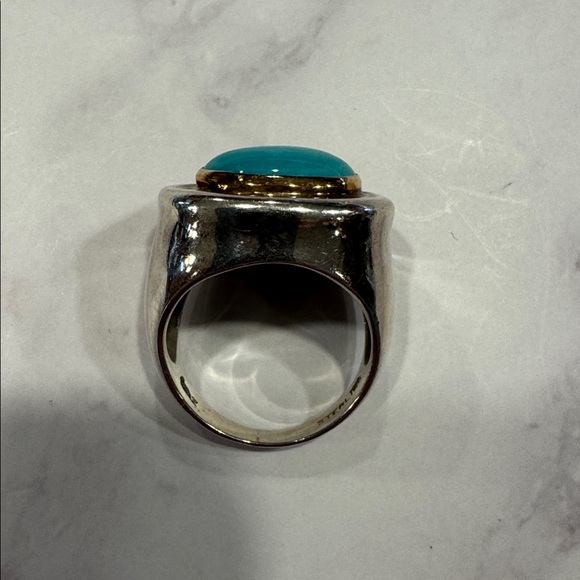 Sterling Silver and Turquoise Ring with 14k gold bezel - Picture 3 of 7